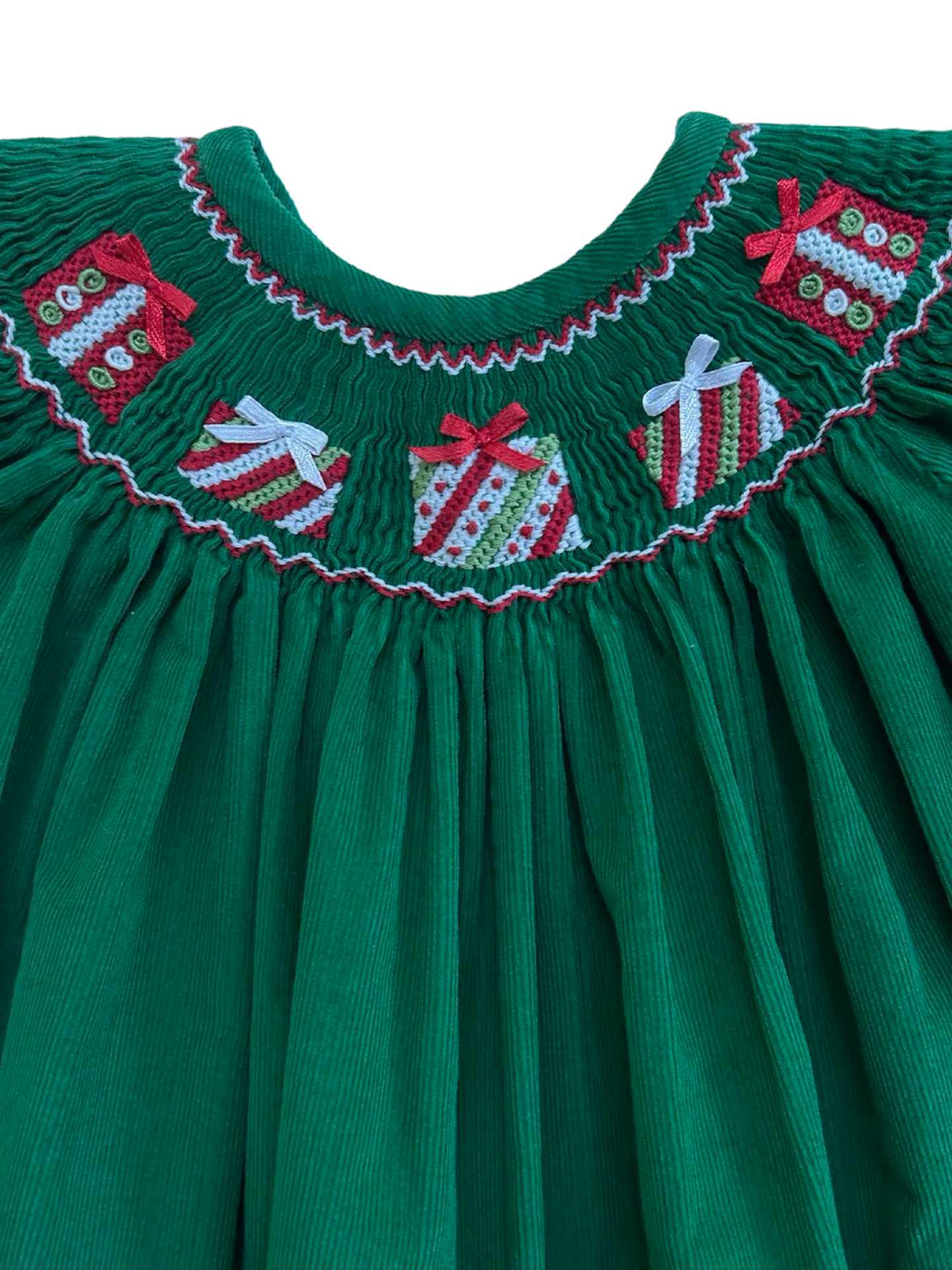 2T Toddler Girl Boutique Green Corduroy Smocked Classic Whimsy Holiday / Christmas Bubble Romper