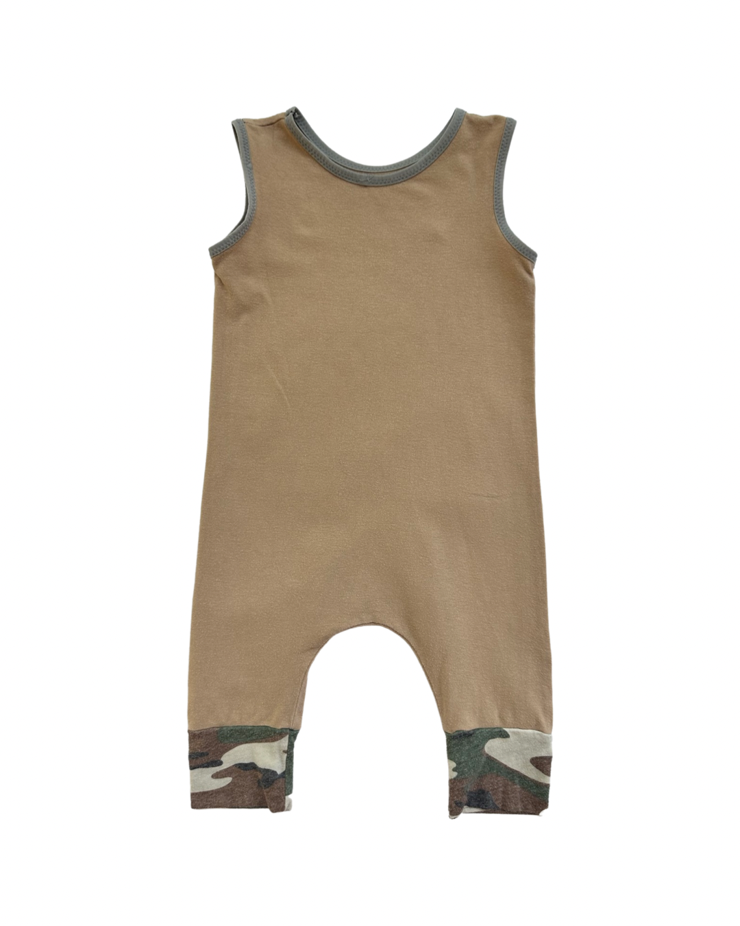 18-24M Baby Boy OG RAGS to Raches Tan Geo Romper with Camo Cuffs