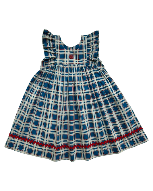 6T-7T Toddlers Girls Eleanor Rose Patriotic, Plaid, Ruffled Sleeve Dress