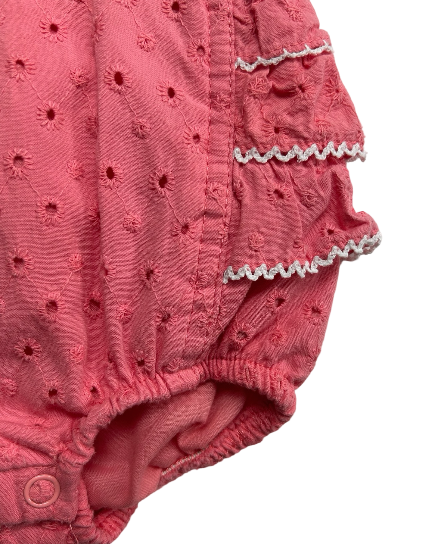 6-9M Baby Girl Pink Nanette Eyelet Rufflebutt Romper with Aqua Polkadot Shirt