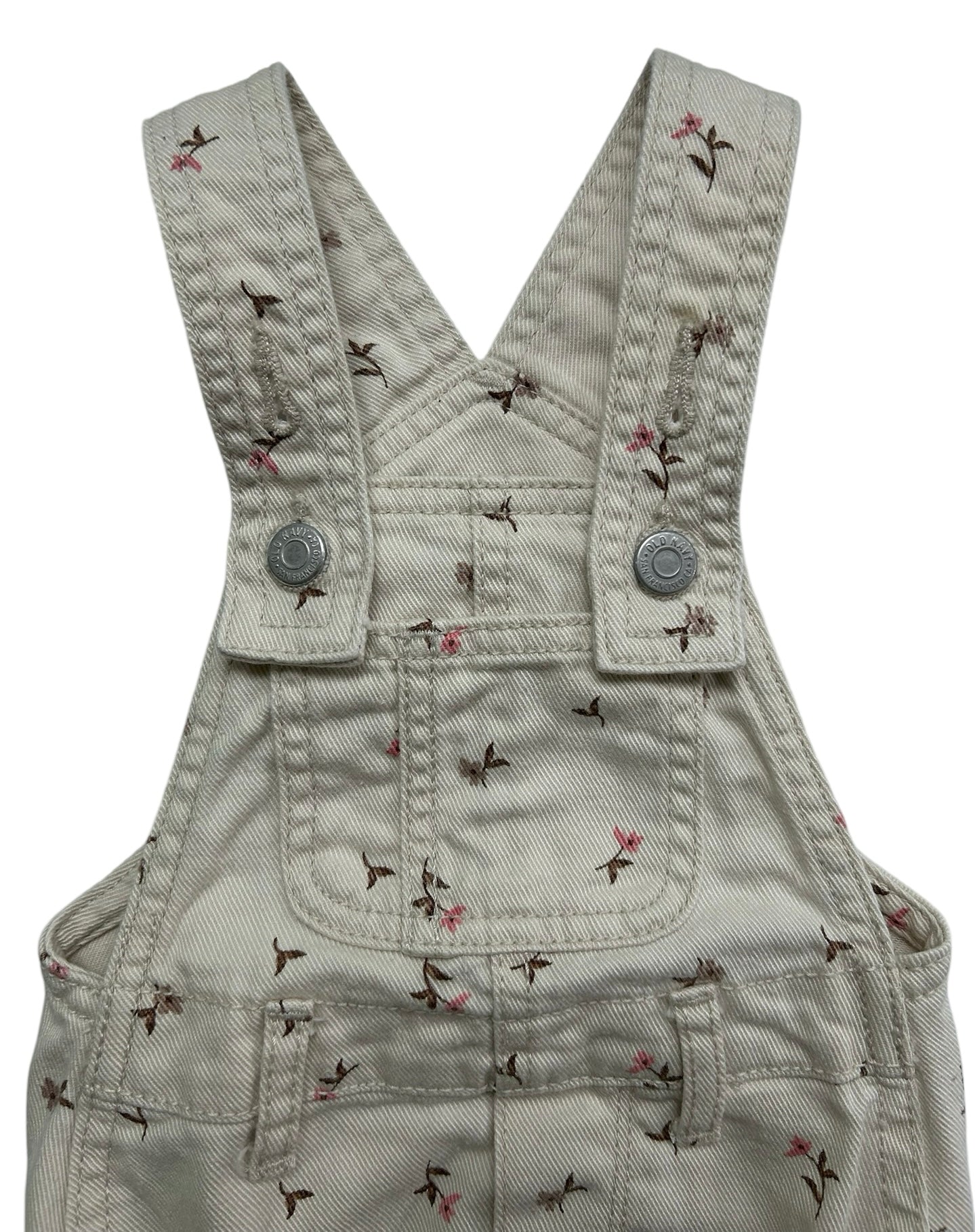 3M-6M Baby Girl Old Navy Cream Floral Jean Overall Bubble Romper
