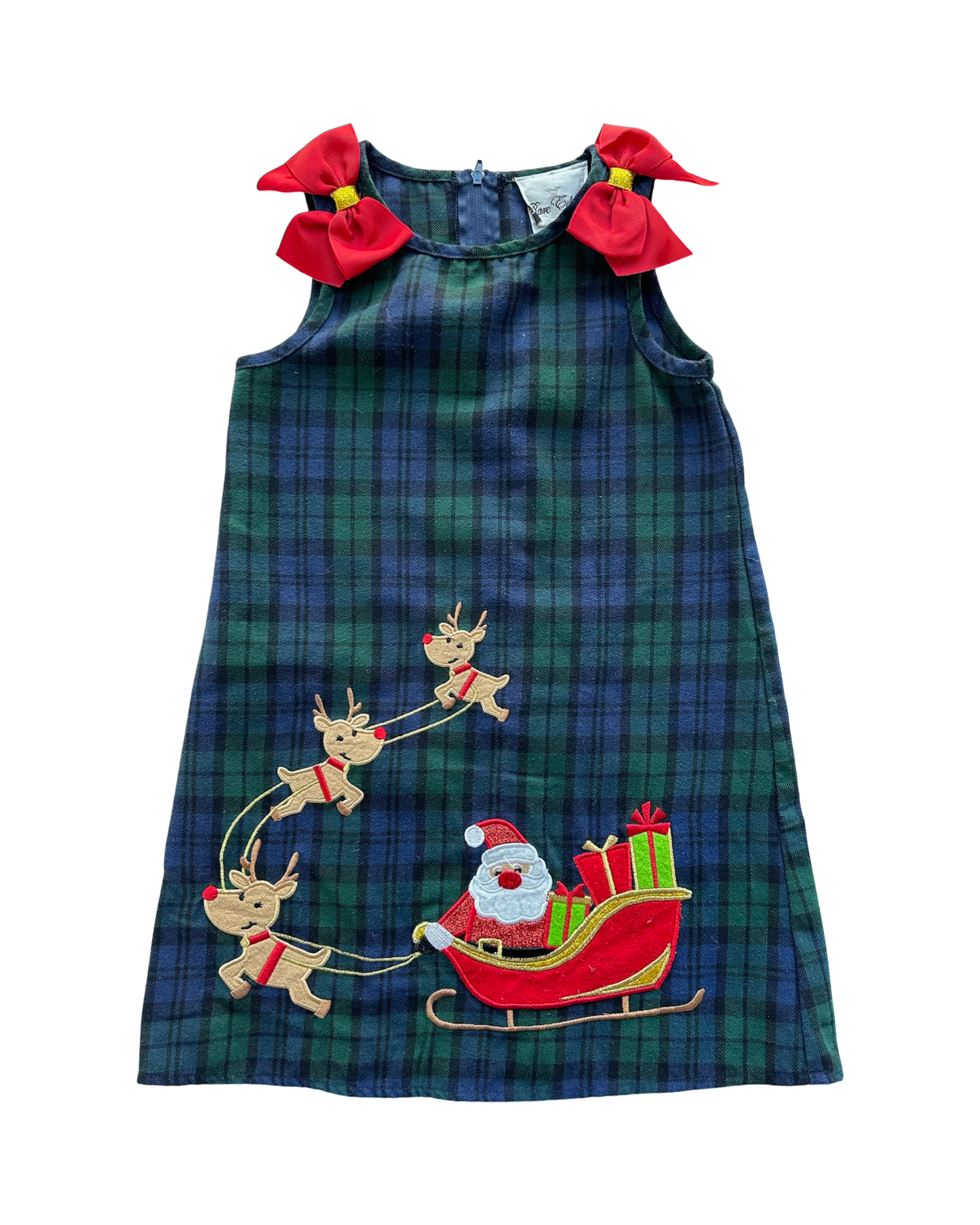 4T Toddler Girls Rare Editions Santa Sleigh Appliqué Christmas Dress