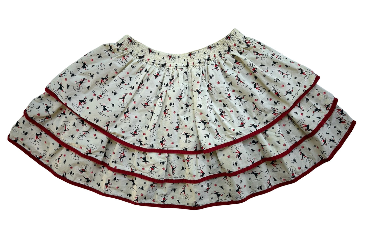 7Y Youth Girl Lands' End Tiered Ruffle Skirt Ice Skating Skater Cream.