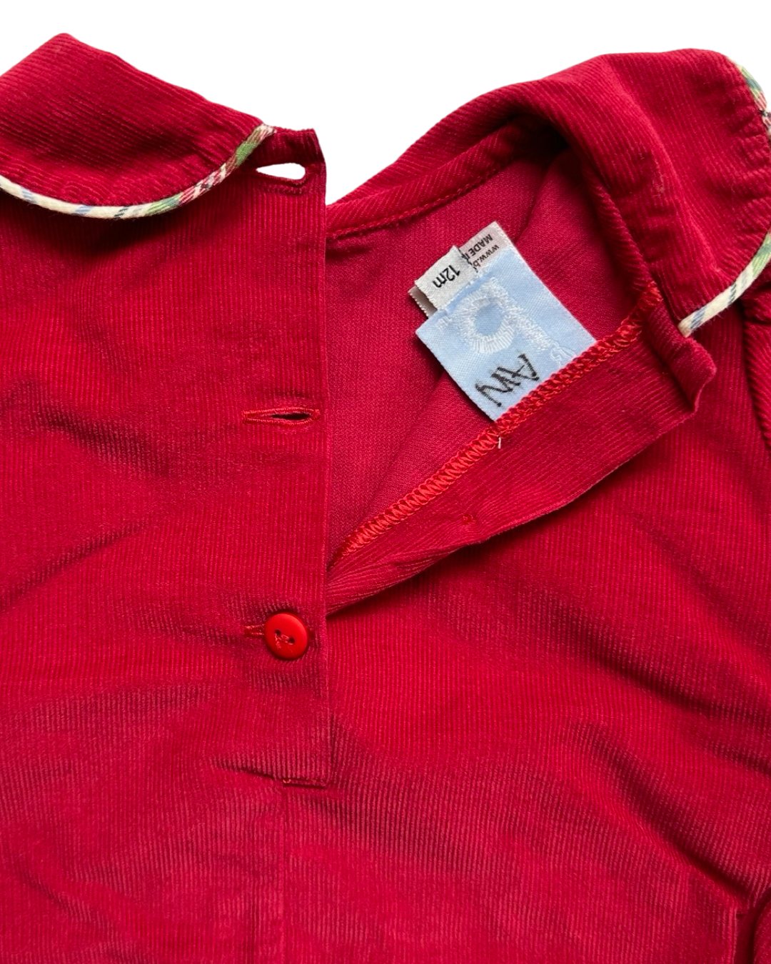 12M Baby Girl Red Corduroy Bella Bliss Holiday / Christmas Bubble with Plaid Bows