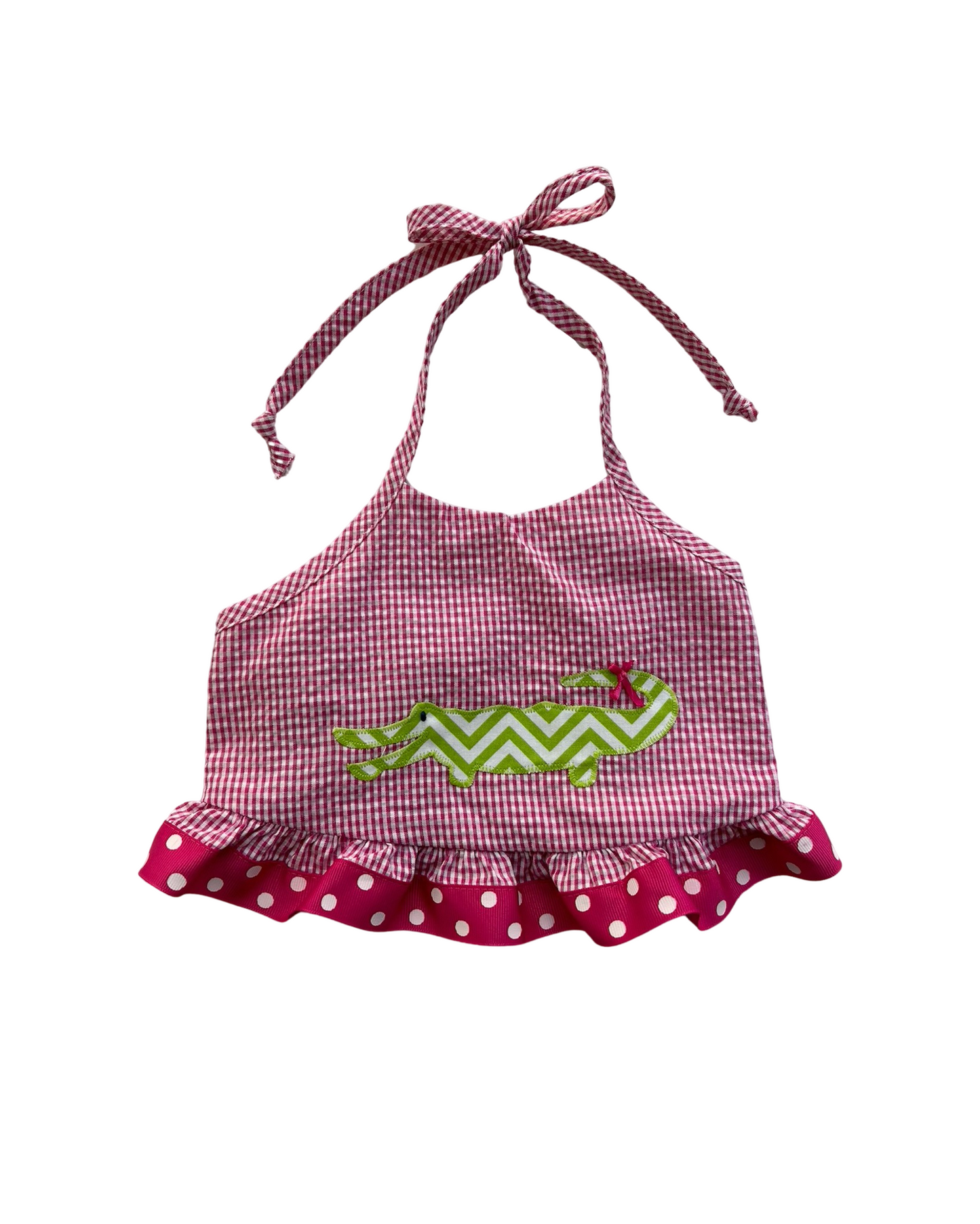 6x Toddlers Girls Funtasia Too! Pink Seersucker Alligator Appliqué Bikini Swimsuit 2 piece Set.