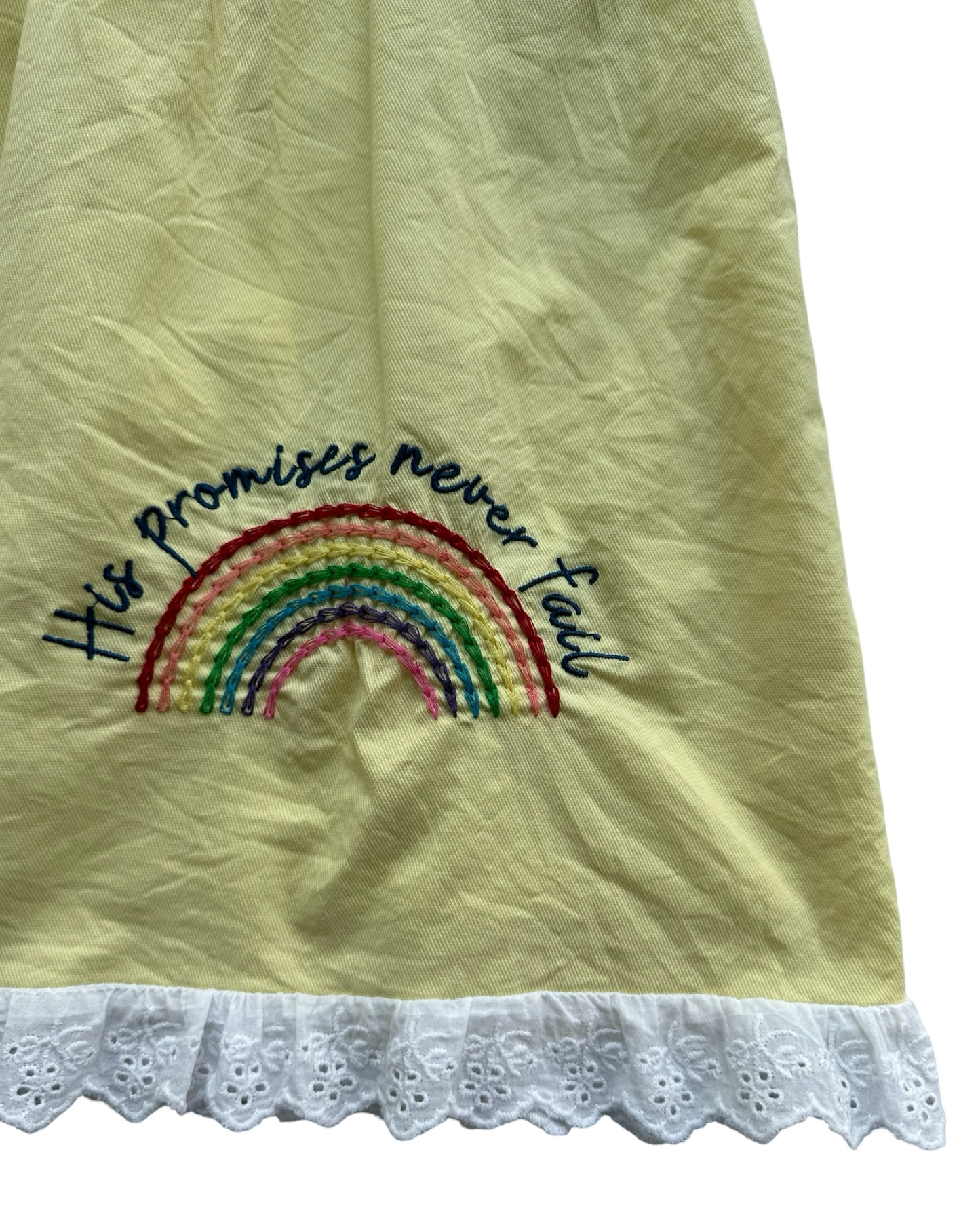 4T Toddler Girls The Oaks Apparel Dress With Eyelets Trim, Embroidered Rainbow.