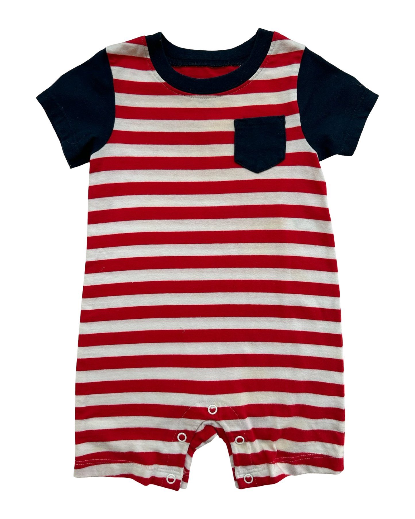 6M-9M Baby Boys Celebrate Patriotic Striped Romper.