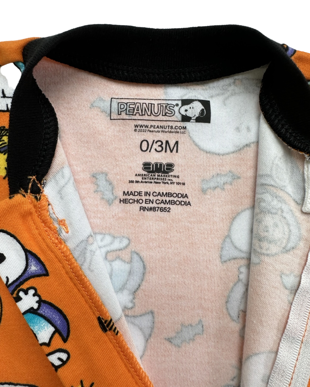 0-3M Baby Boy / Girl Orange Peanuts Snoopy One piece Halloween Sleeper PJs NWT