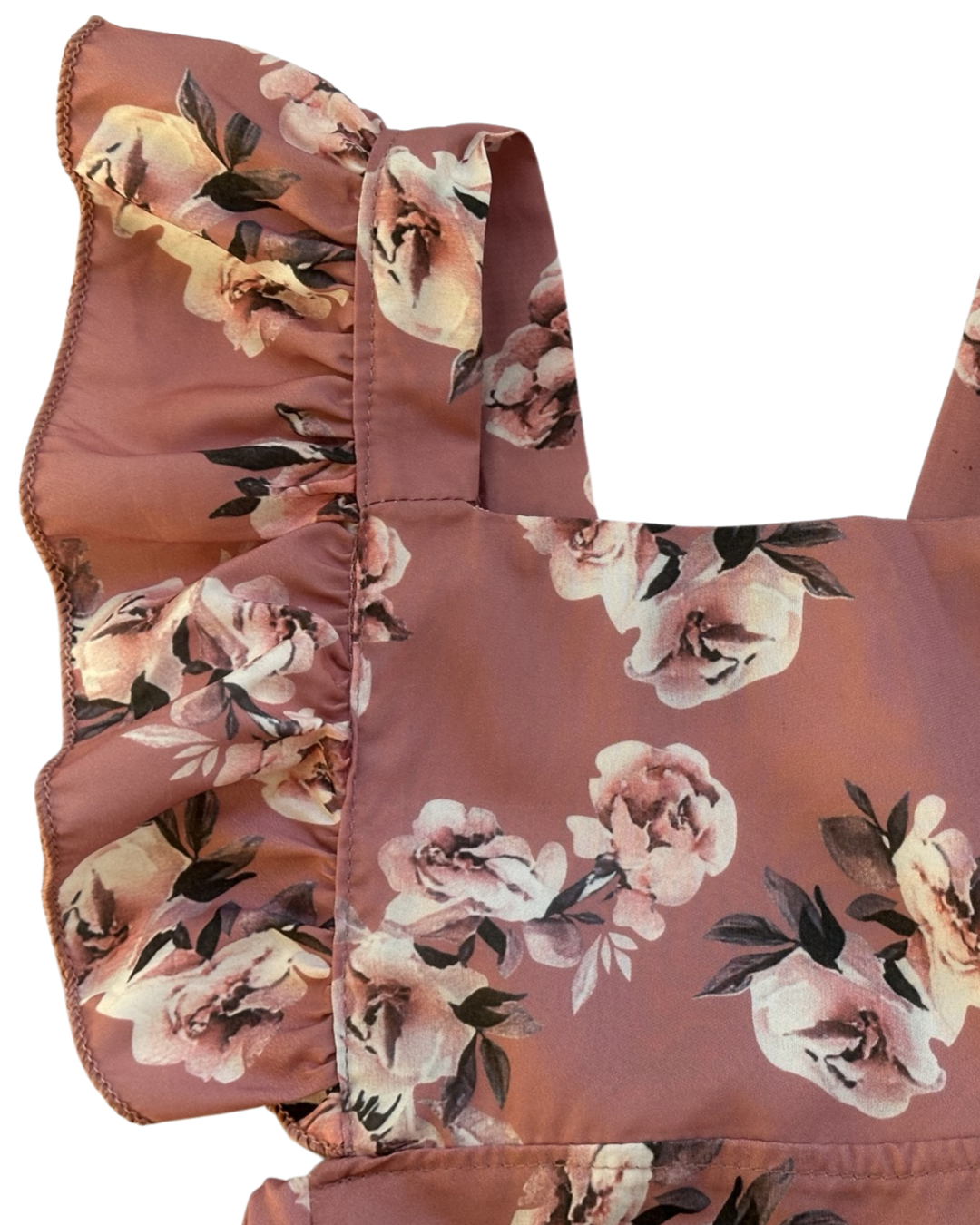 18M-24M Baby Girl Mauve Pink Floral Flutter Sleeve Ruffle Romper