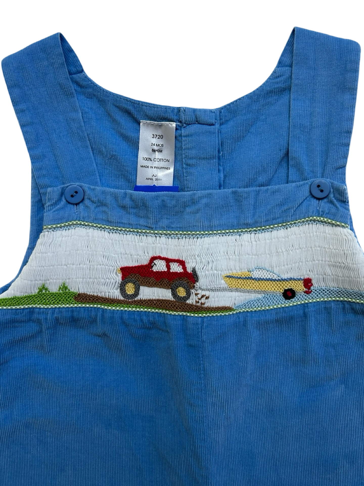 24M Toddler Boys Embroidered Jeep Trailer And Boat 🚤 Corduroy Overall