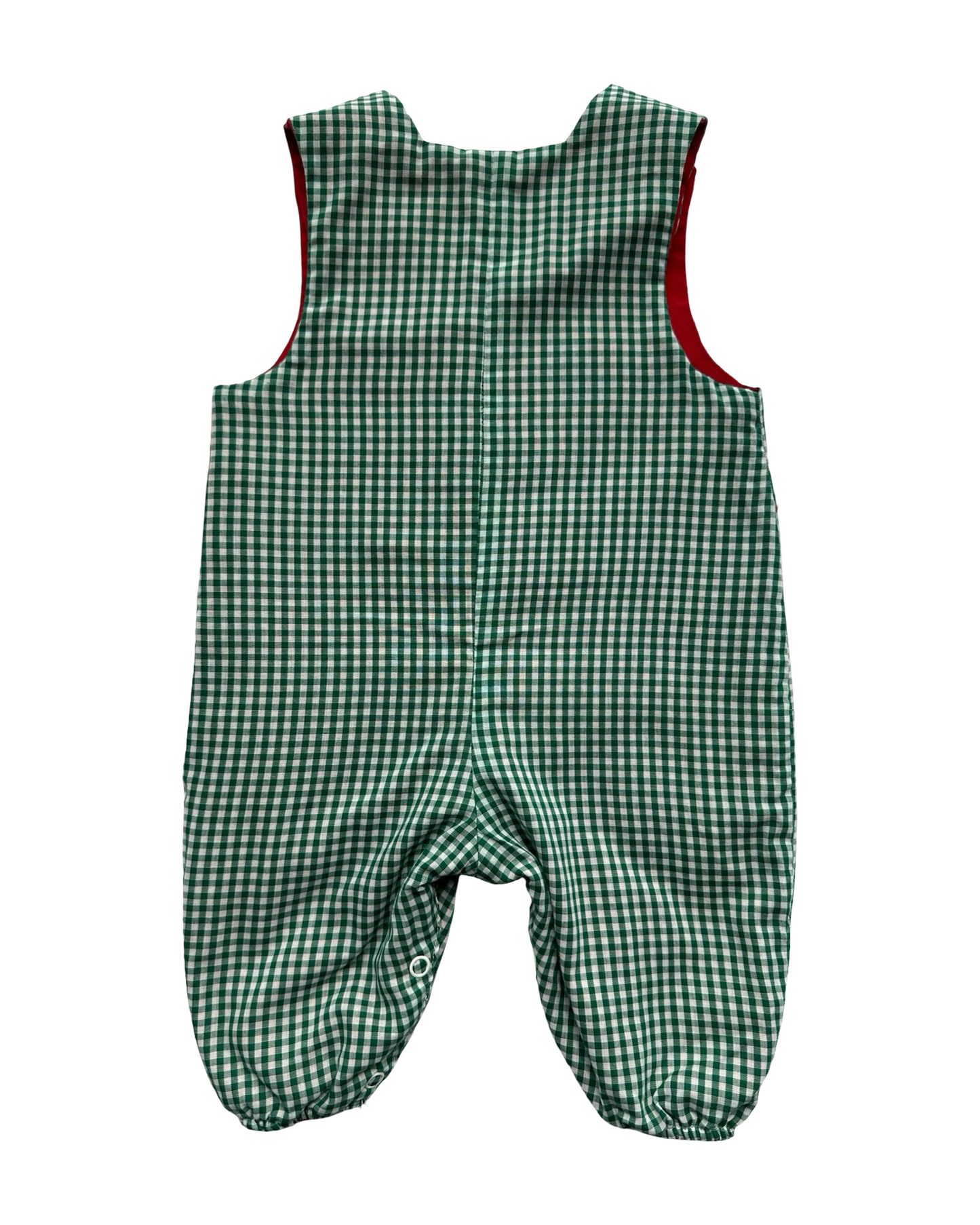 3M Baby Boys The Bailey Boys Gingham Patterned Overall-Romper Reversible Appliqués HO HO HO Ornaments Reverse 🕰️. One Piece.