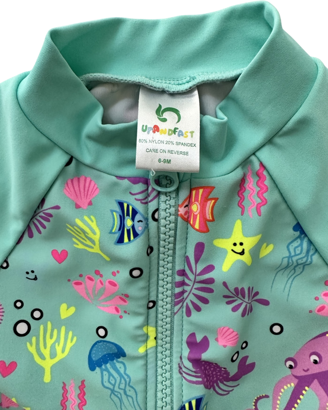 6-9M Baby Girl UpandFast Aqua Under the Sea RashGuard Swim Suit