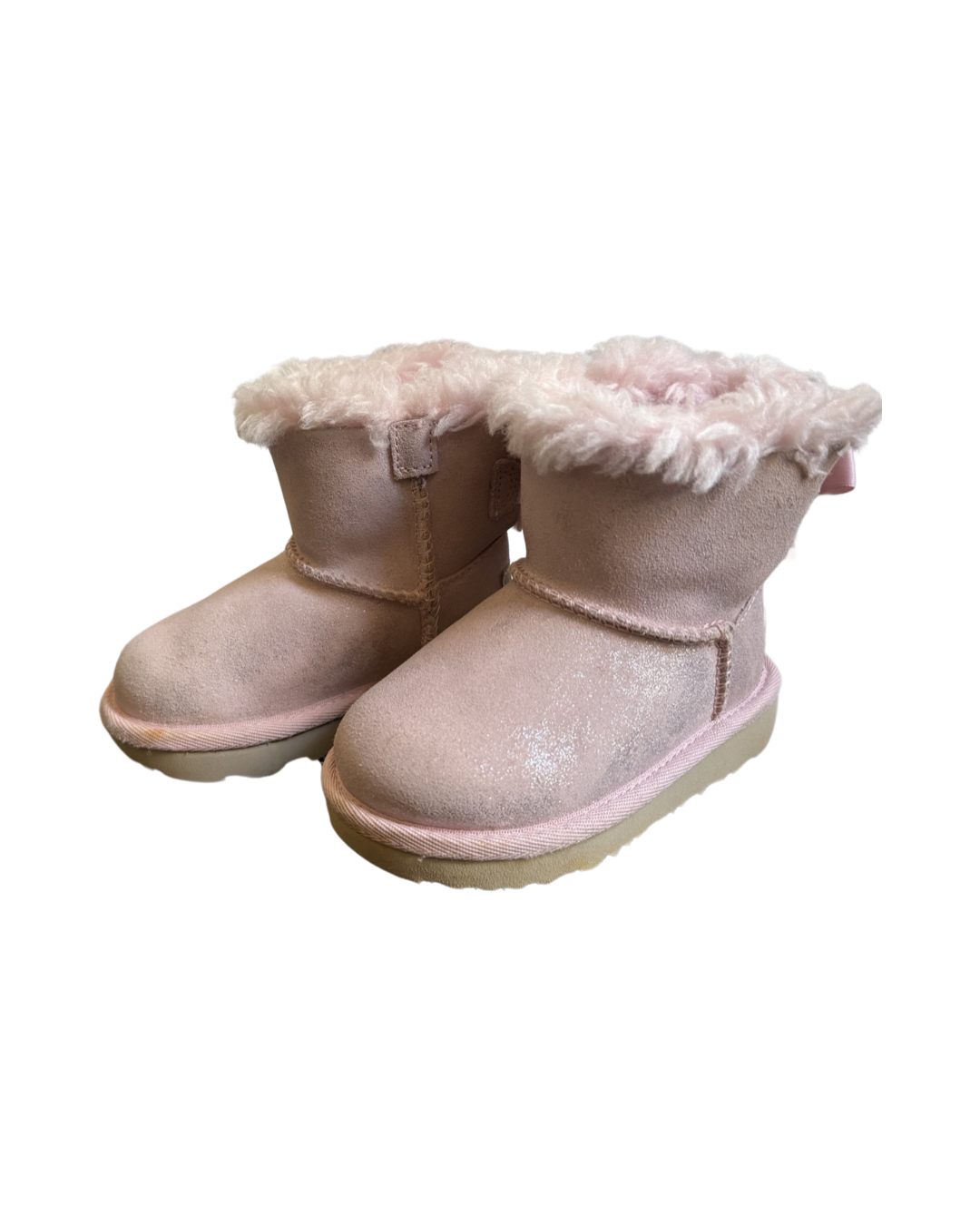 6C Toddler Girl Pink Sparkle Leather UGG Mini Bailey Bow Snow Boots