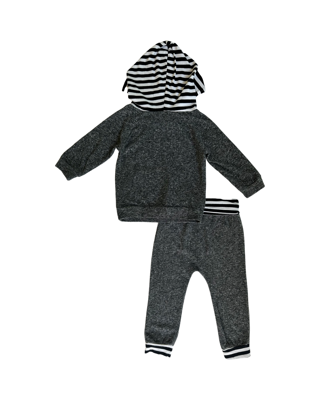 12-18M Baby Boy Gray Hip Baby Jogger Set with Black / White Striped Detail