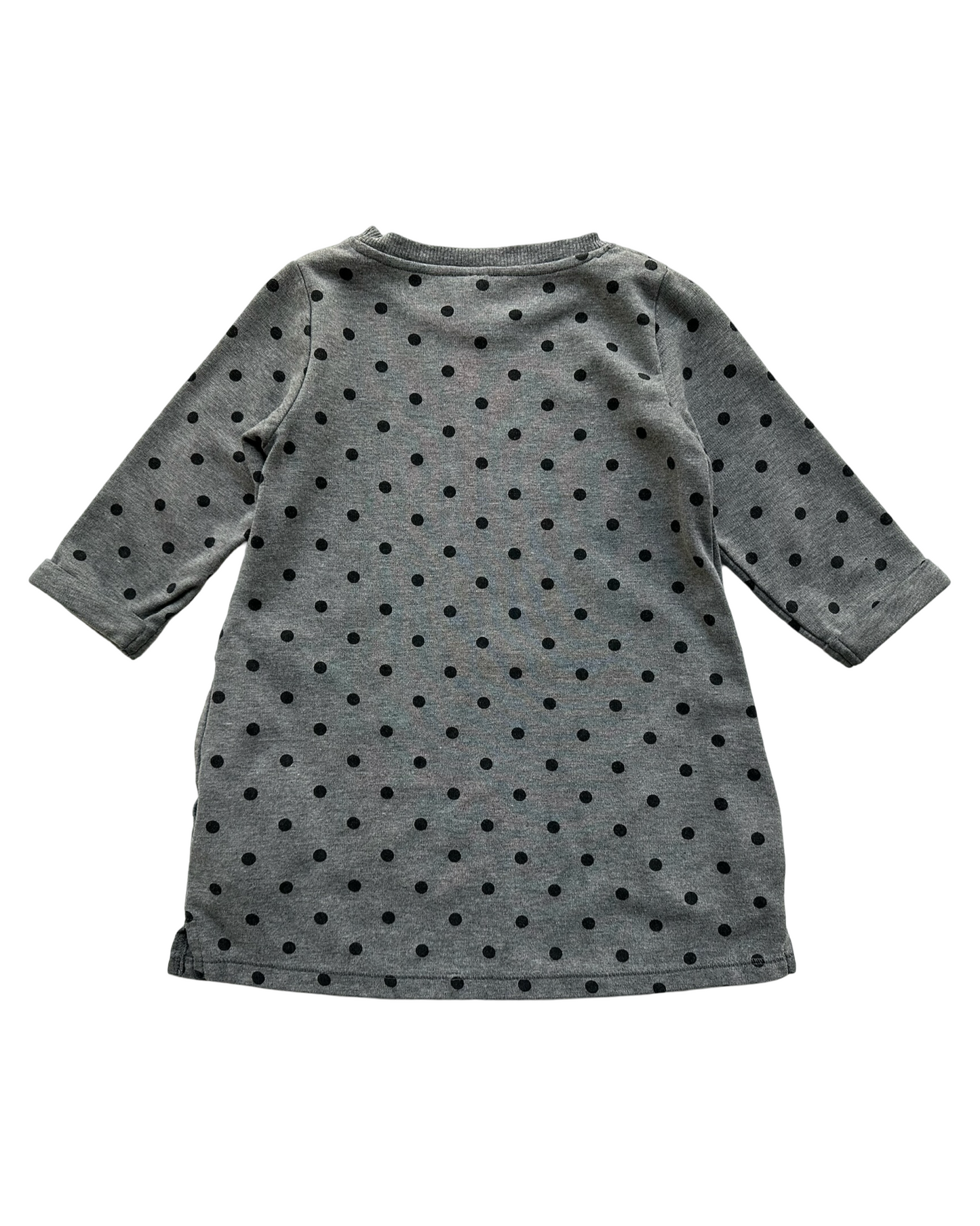 2-4Y Toddler Girl H&M Gray, 3/4 Sleeves With Pockets And Black Polka Dots Dress.