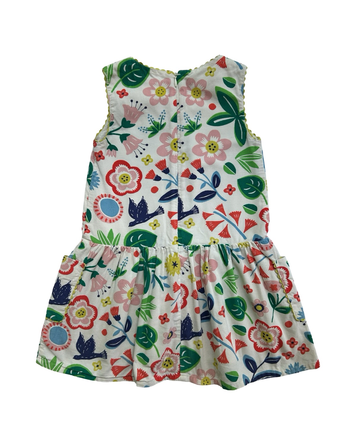 4-5Y Toddler Girl Mini Boden White Floral Sleeveless Corduroy Dress