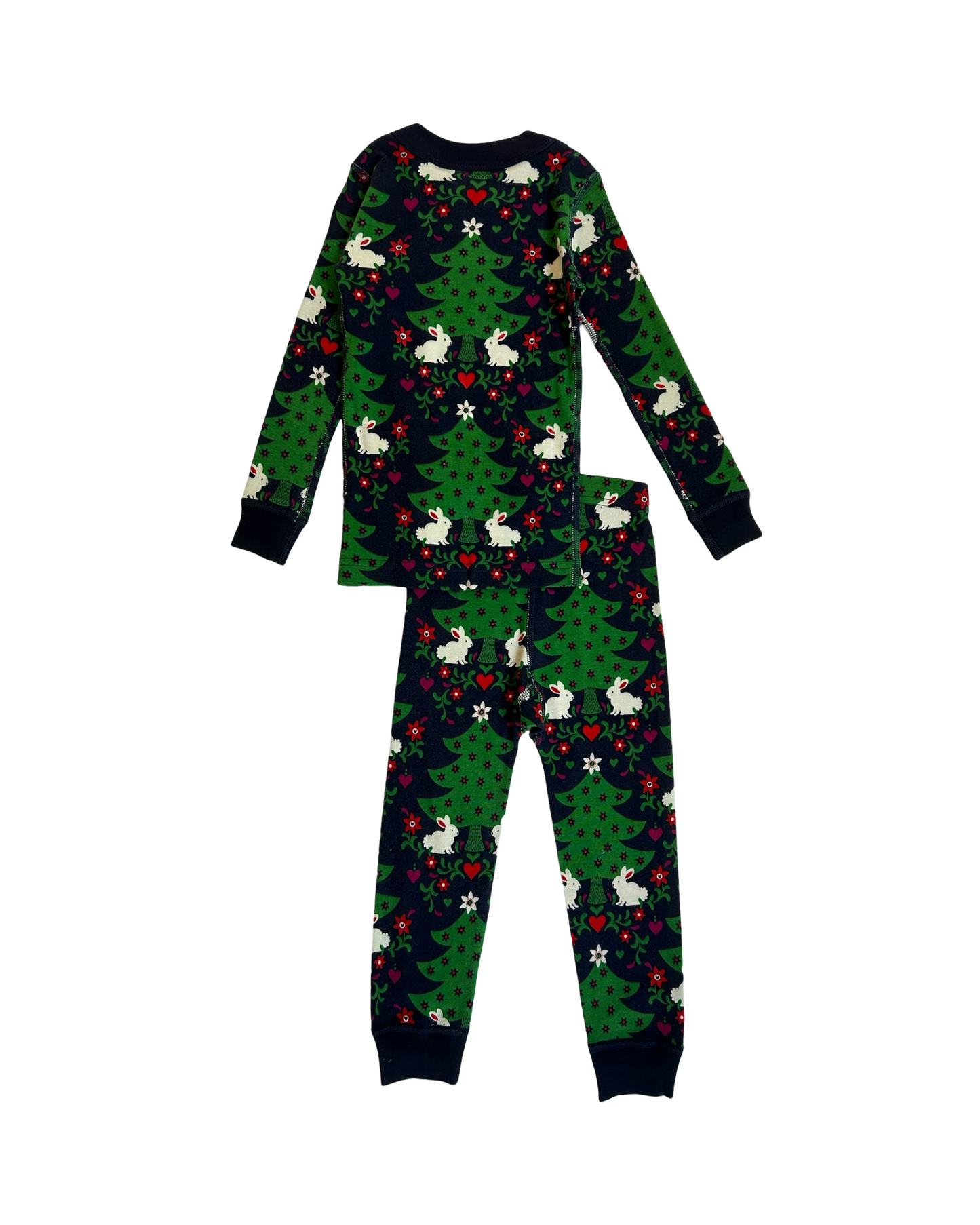 3T Hanna Andersson Toddler Girls Long Sleeve Christmas Tree Bunny Pajamas 2 Pieces Set, NWT