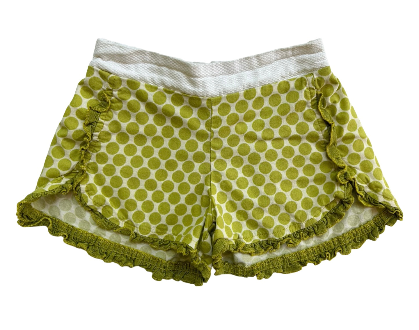 5T Toddler Girl Persnickety Tillie Green Polka Dot Ruffled Shorts