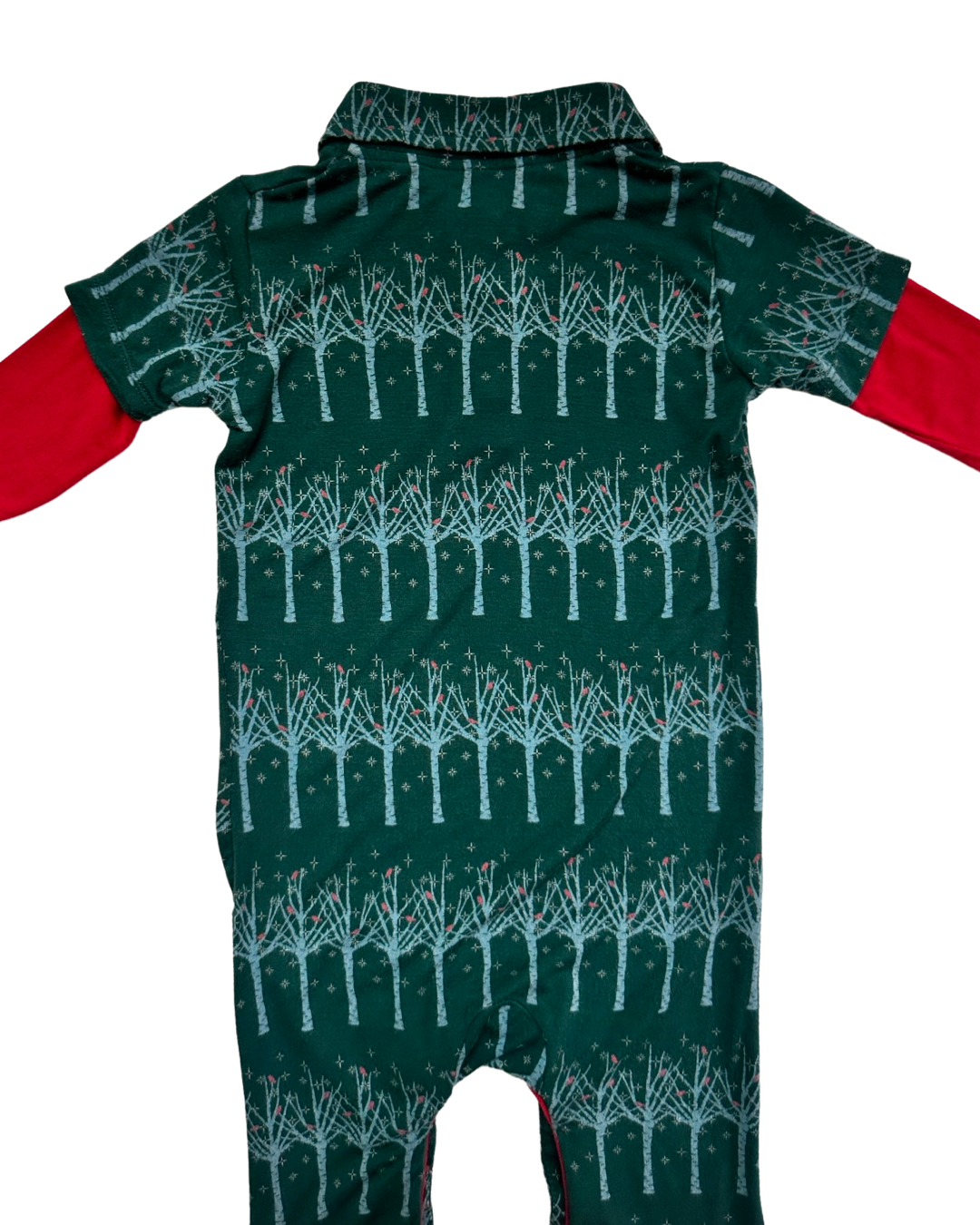 18-24M Baby Boy Bamboo KicKee Pants Green Pine Frosted BirchTree Long Sleeve Polo Romper