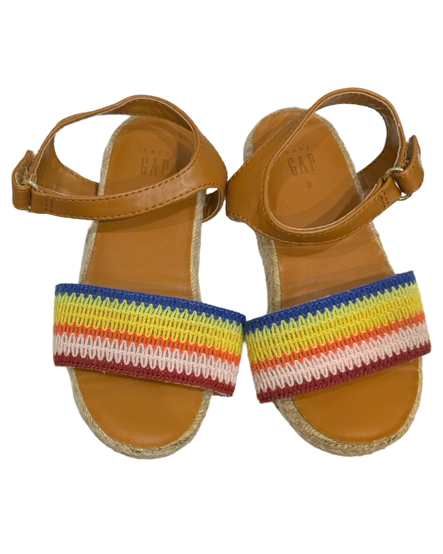 9C Toddler Girl Gap Kids Rainbow Striped Espadrilles Sandals Ankle Buckle