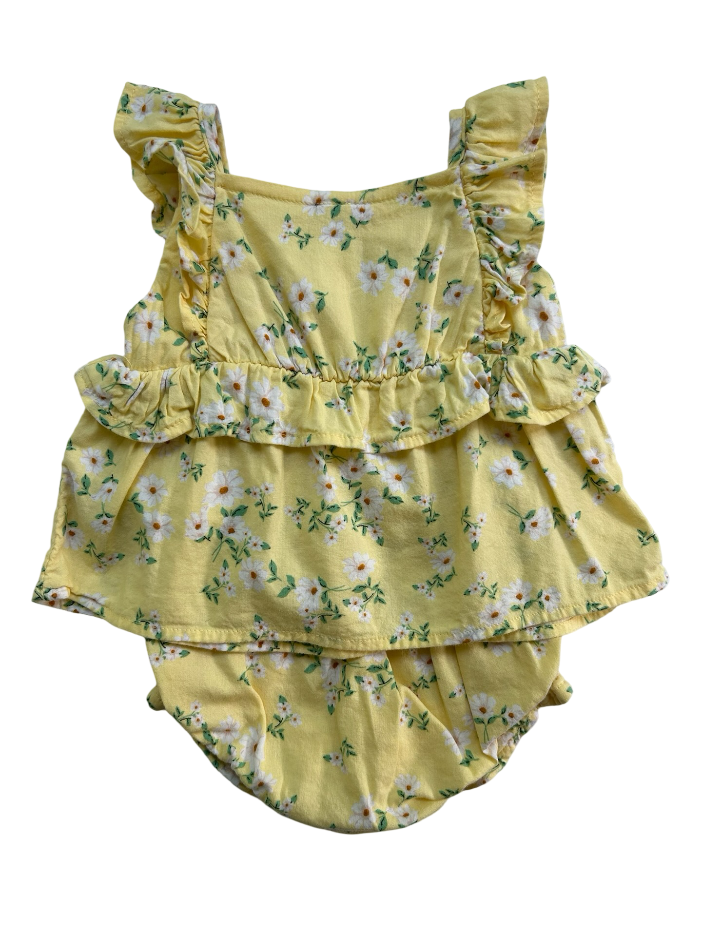 3-6M Baby Girl Old Navy Yellow Ruffle trim Floral Dress w/ Bloomers