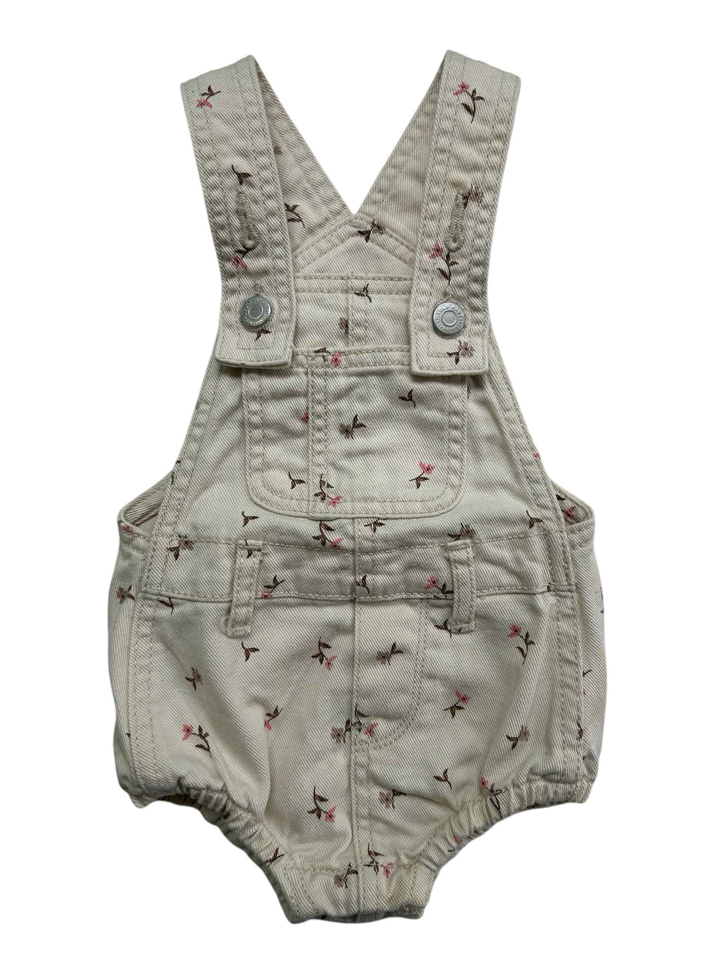 3M-6M Baby Girl Old Navy Cream Floral Jean Overall Bubble Romper