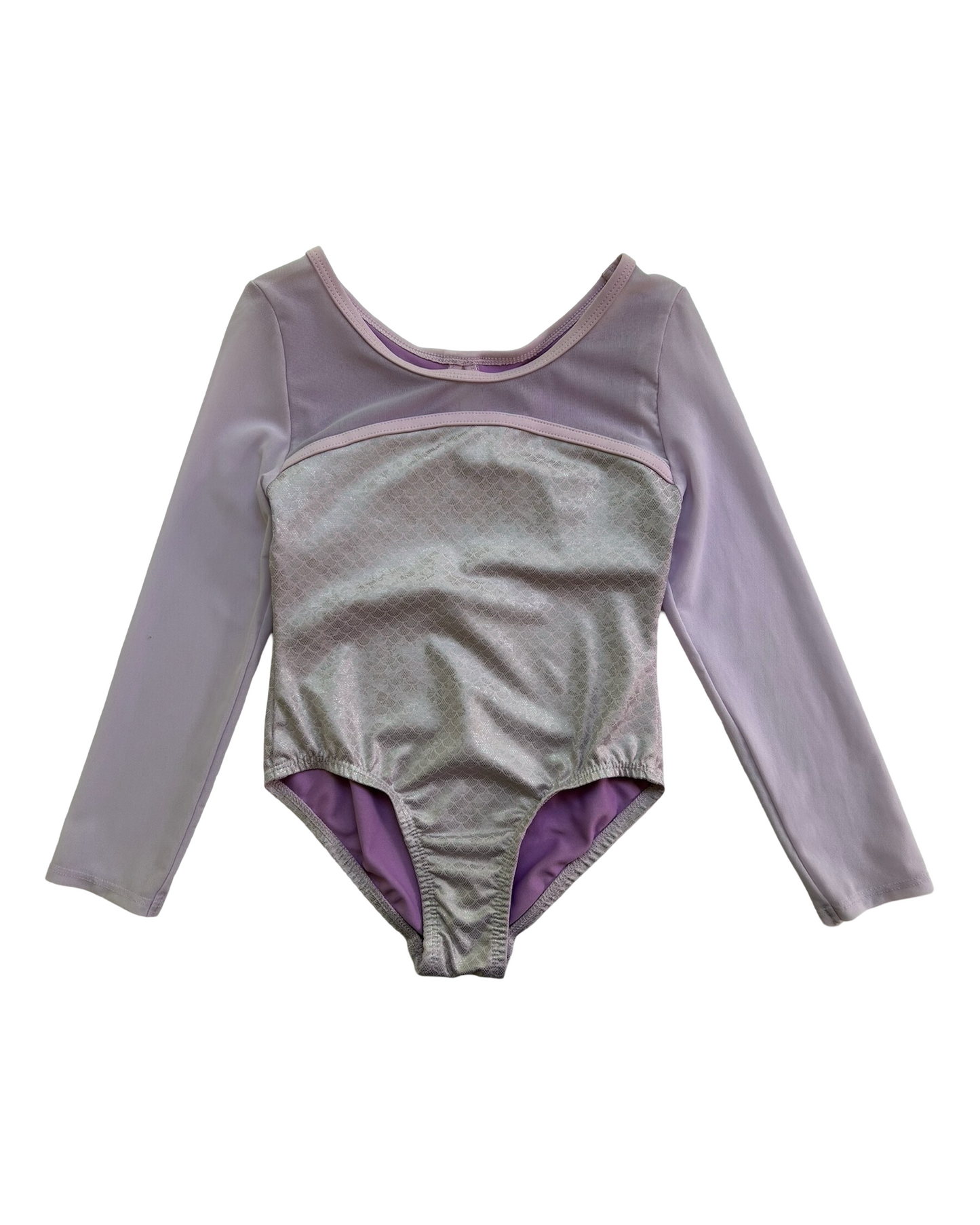 XS 4T-5T Toddler Girl Cat & Jack Gymnastics Bodysuit Purple Mermaid Mesh Long Sleeve.