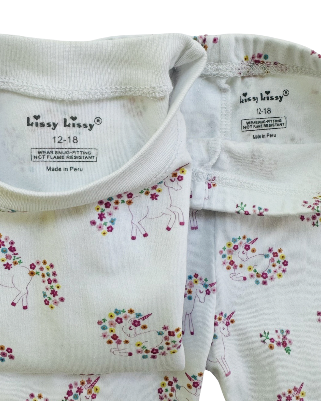 12M-18M Baby Girl Kissy Kissy Unicorns Garden Sleepwear 2Pc Long Sleeve PJs