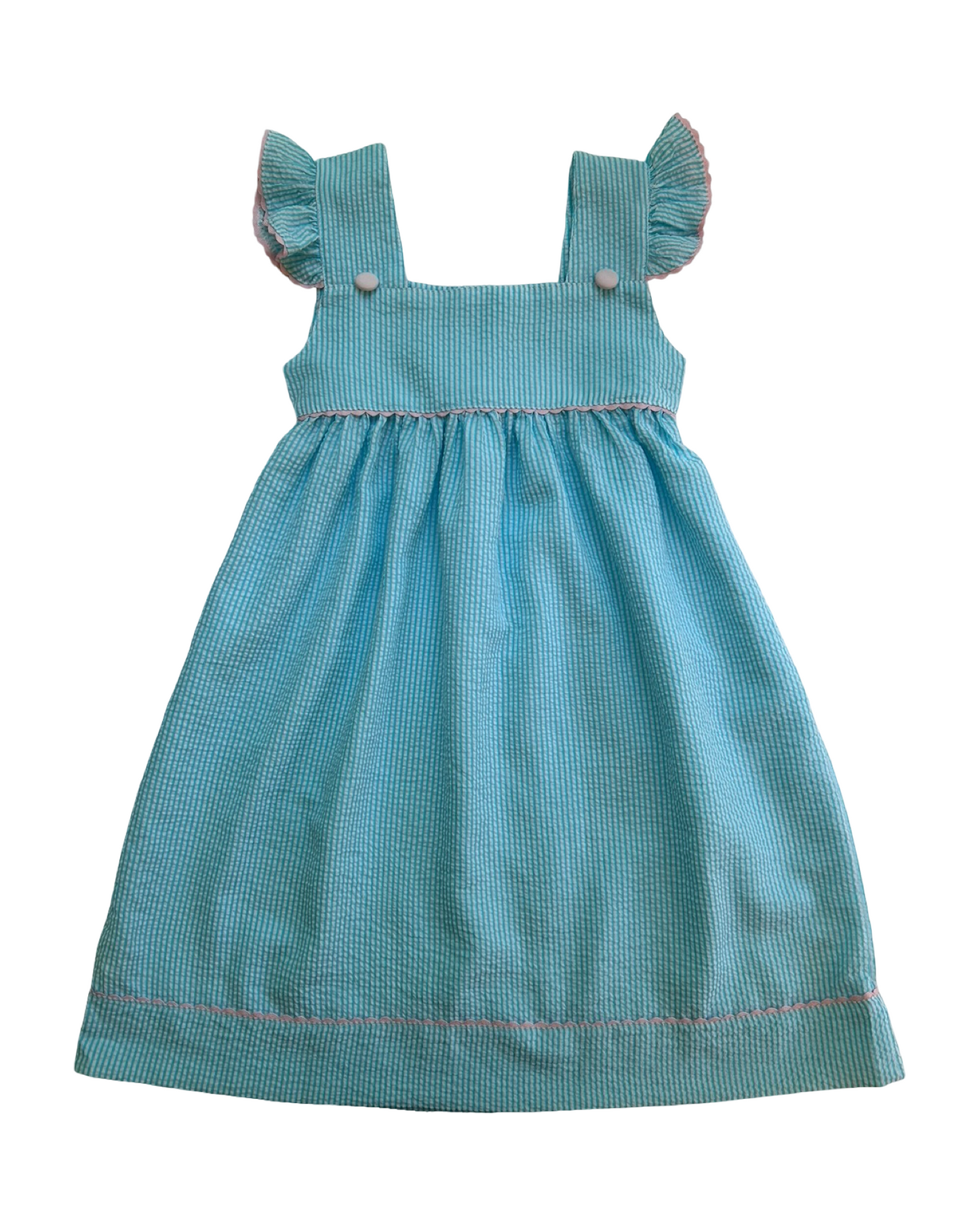 6T Toddler Girls Sweet Dreams Smocked Seersucker Pastel Light Blue / Pink Dress