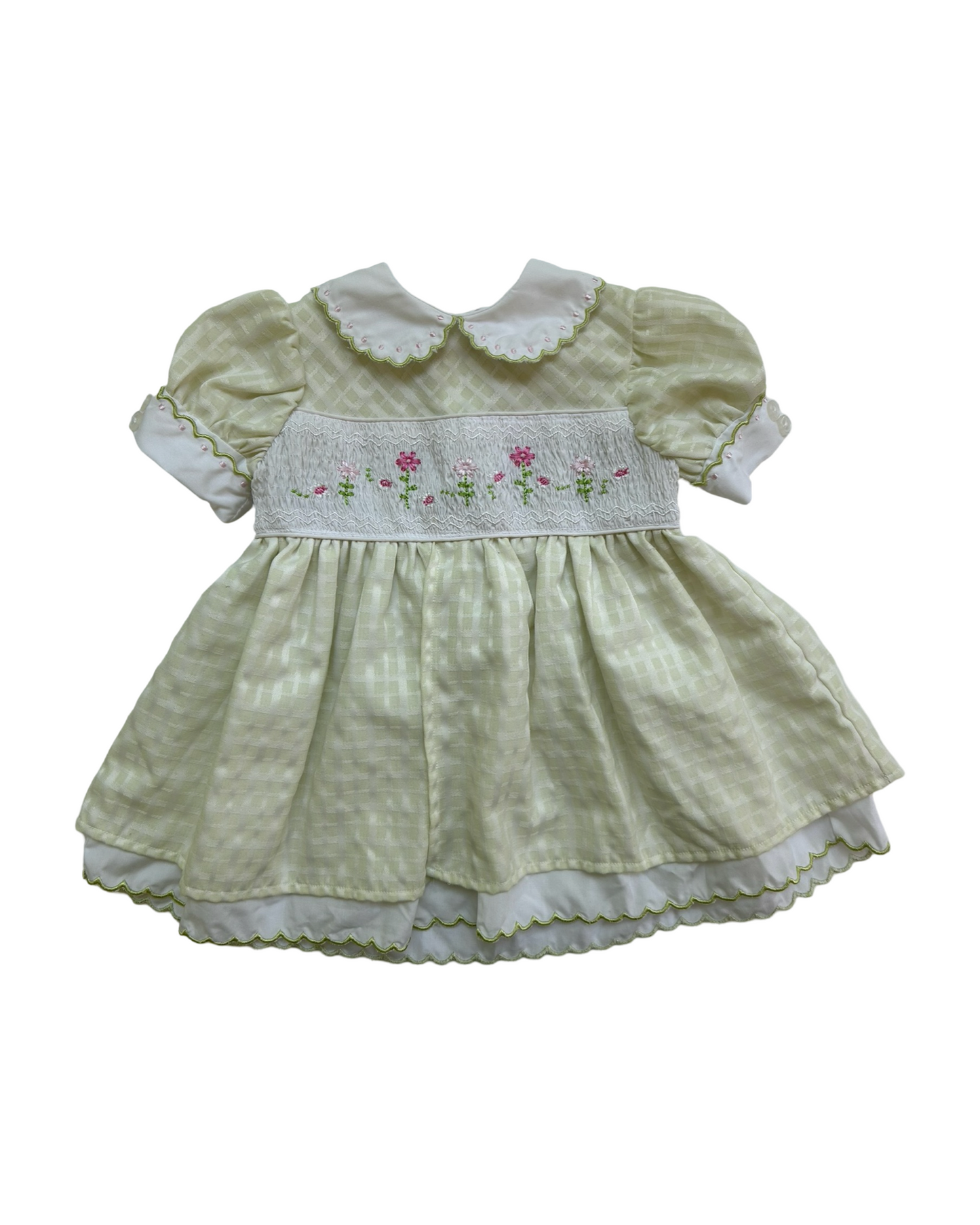 6-9M Baby Girl Green Classic B.T. Kids Smocked Floral Peter Pan Collar Dress
