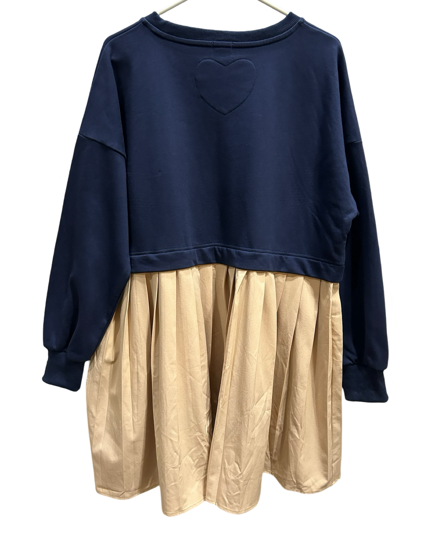 Women's Oversized Navy and Khaki Pleated Bottom Sweatshirt Dress Size Small