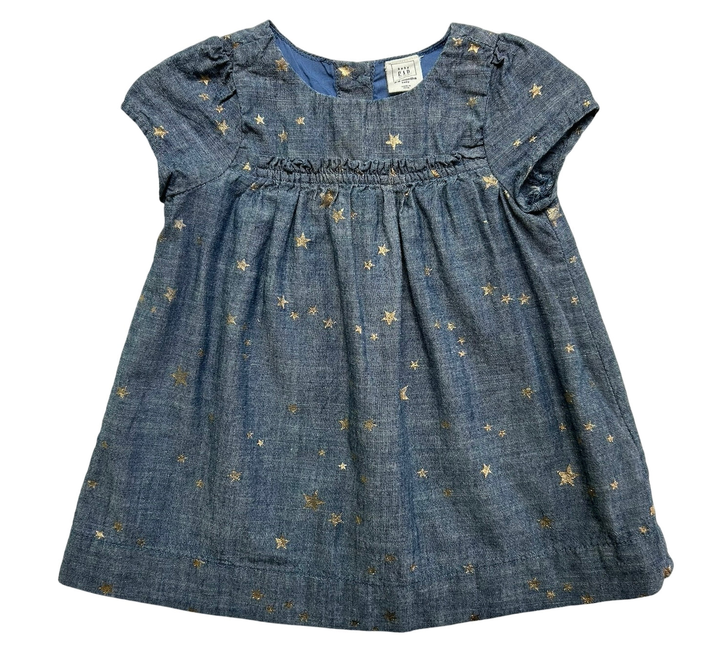 3M - 6M Baby Girl Baby Gap Short Sleeve With Gold Star  Blue Chambray Dress