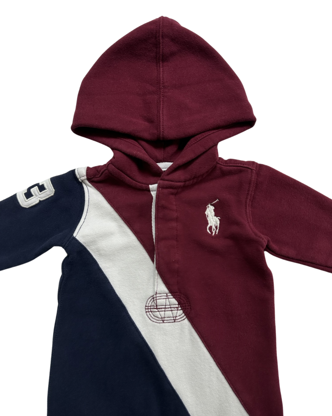 3M Baby Boy Ralph Lauren Polo Navy / Maroon and White Hooded Romper