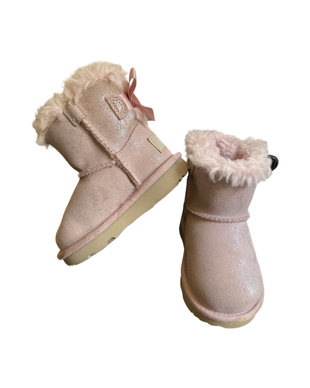 6C Toddler Girl Pink Sparkle Leather UGG Mini Bailey Bow Snow Boots