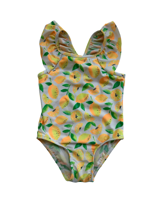 4T Toddlers Girls Cat & Jack Blue Aqua Lemon Ruffle Swimsuit.