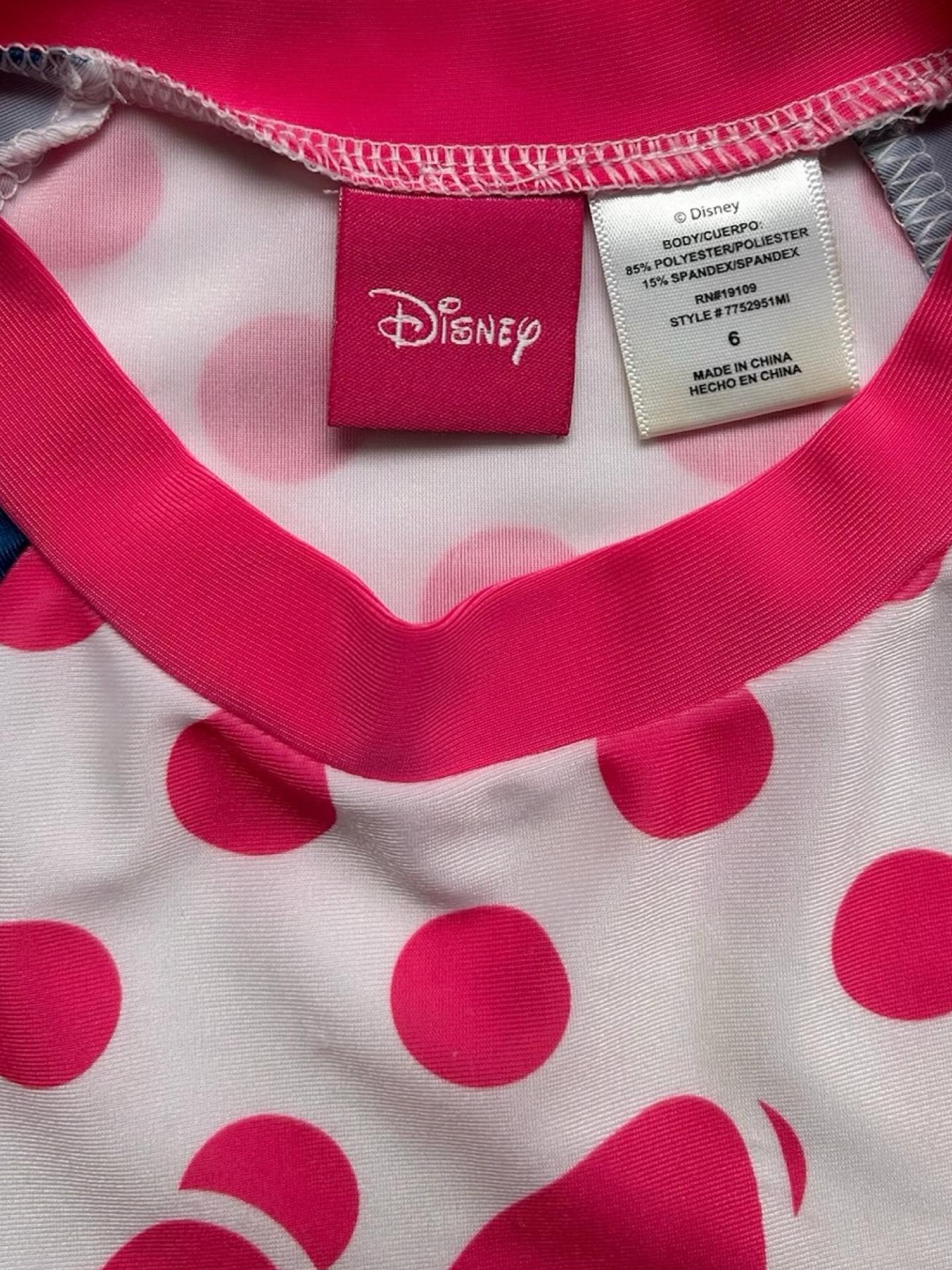 6T Toddler Girls Pink Disney Minnie Mouse Rash Guard Swim Short Sleeve Top
