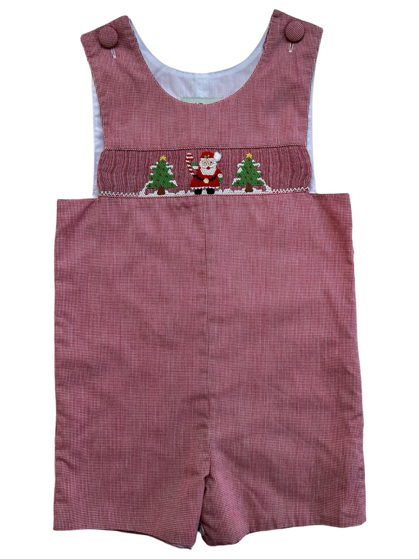 24M Baby Boys Amanda Remembered Embroidered Gingham Christmas Embroidered John John Romper