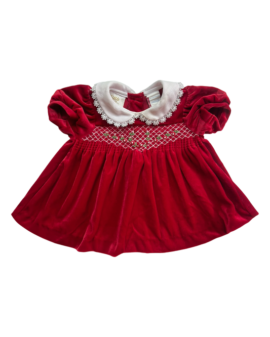 0-3M Baby Girls Little Bitty Embroidered Velvet Dress.