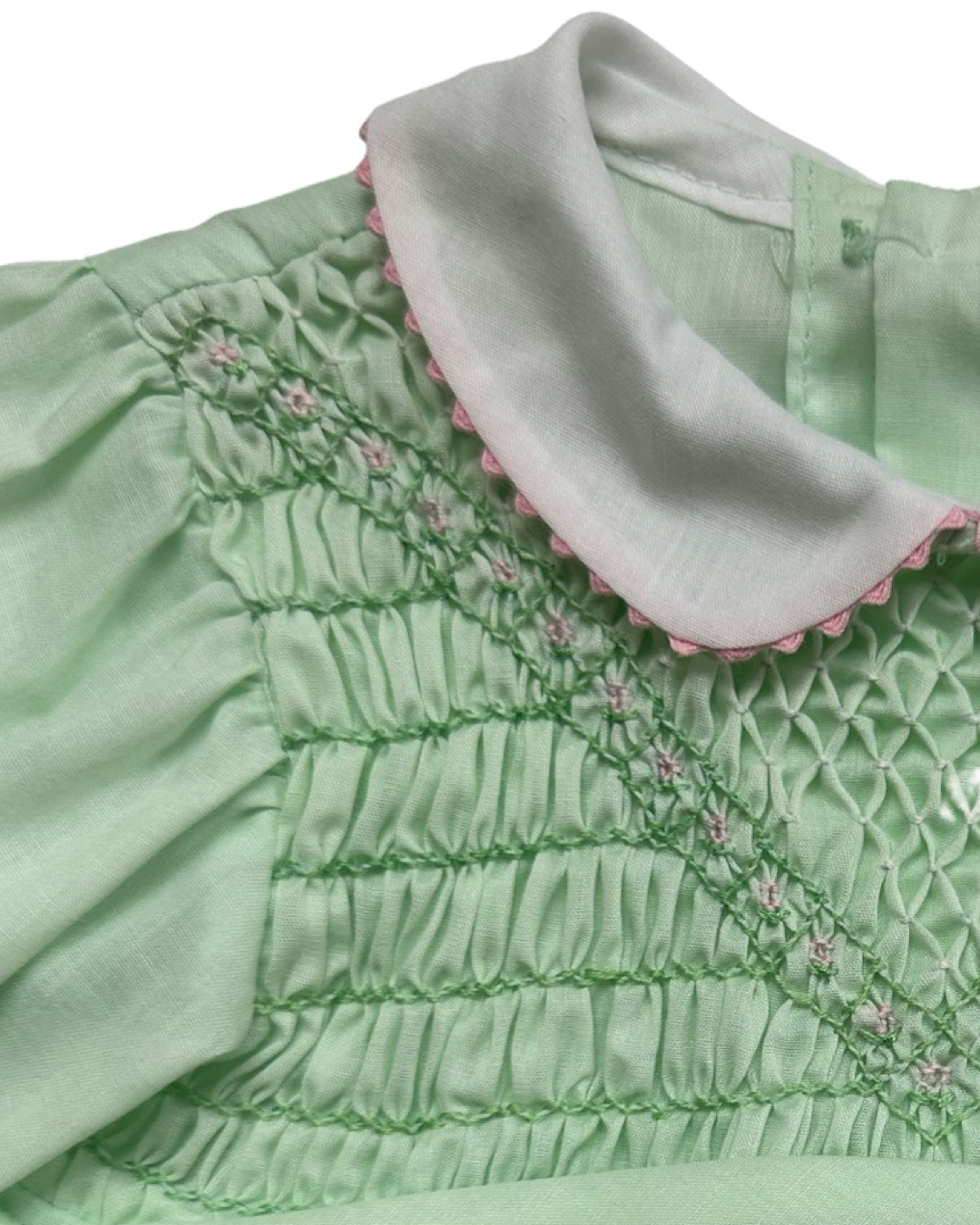 24M Baby Girl Polly Flinders Mint Green and Pink Smocked Vintage Dress