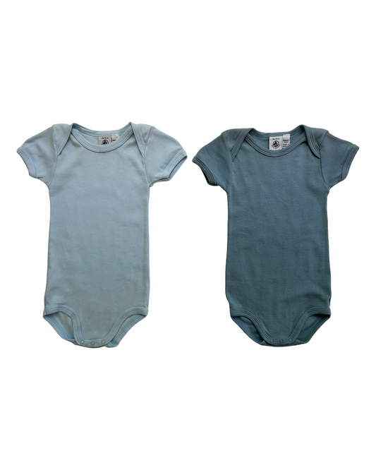 18M Baby Boys Petit Bateau Onesie Solid Color Bodysuits 2 Piece Set.
