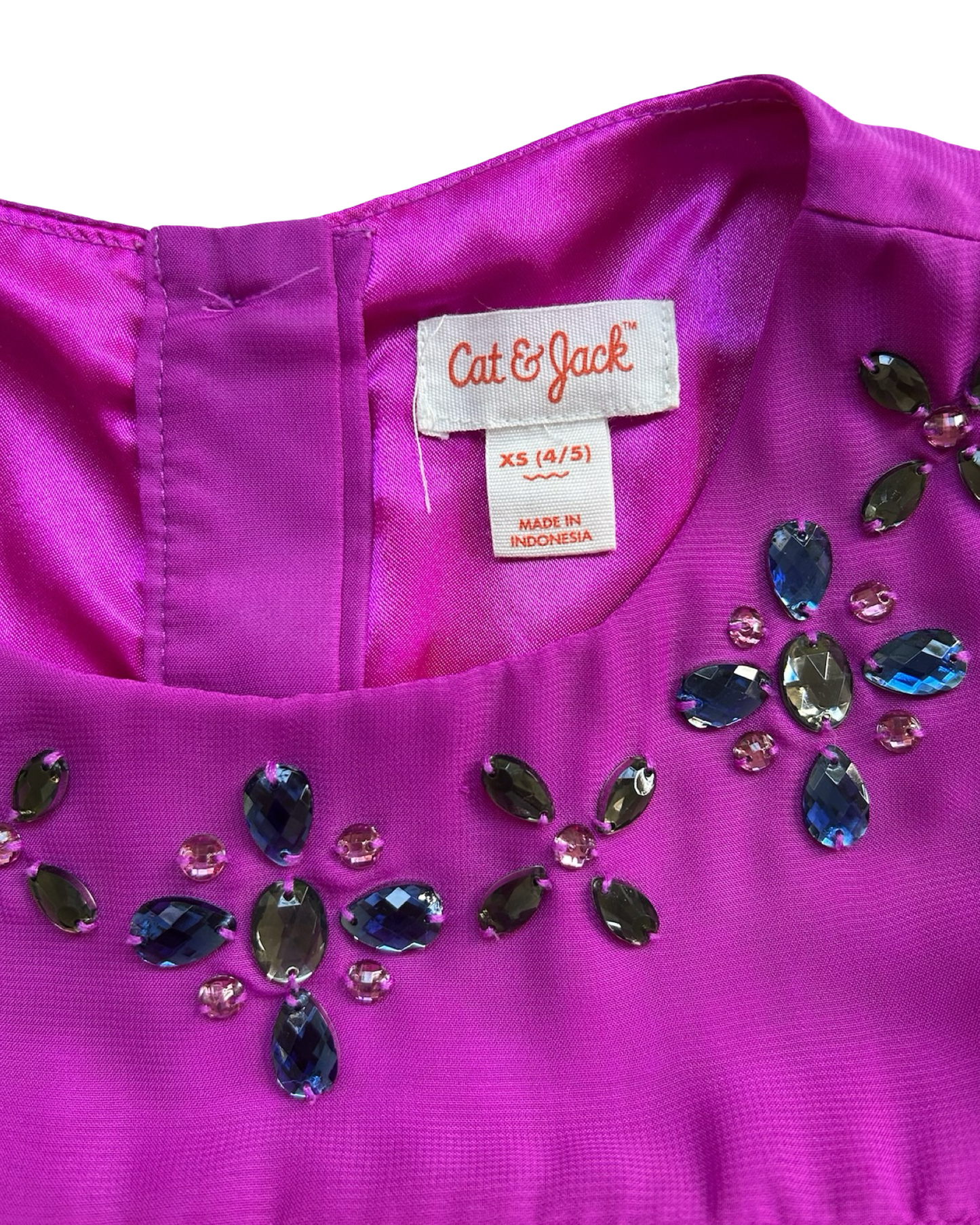 XS 4-5 Toddlers Girls Cat & Jack Fuchsia Ruffle Beaded Up Dress.