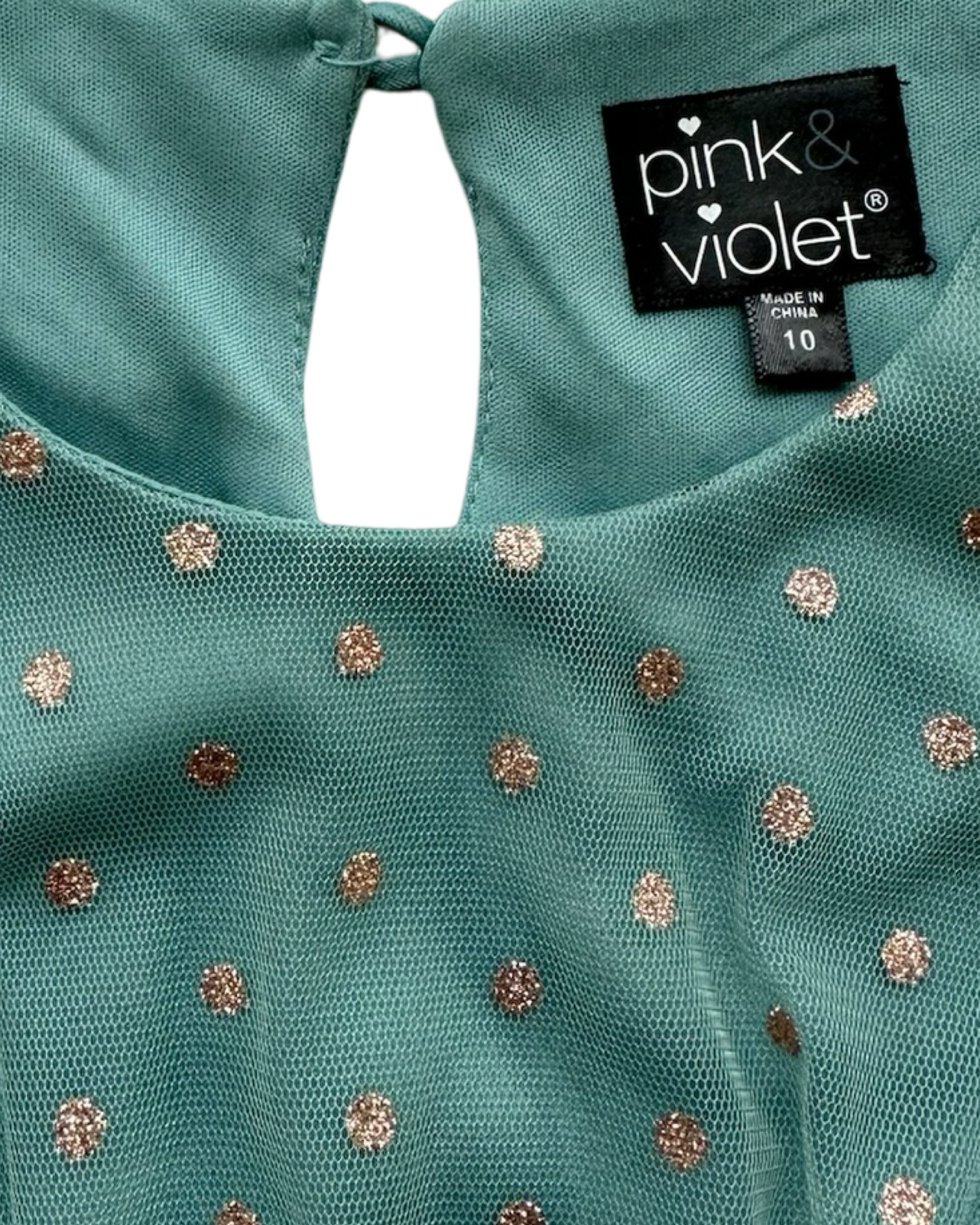 10Y Youth Girl Pink & Violet Holiday Tulle Green/ Gold Sparkles Layer Hem Dress