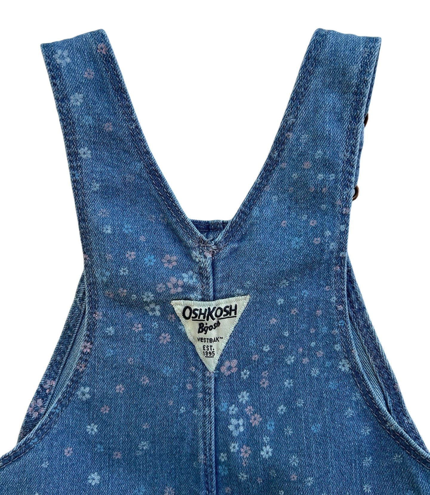 24M Oshkosh B’gosh Overall Demin With Flowers, Jean’s Toddler Girls, One Piece.