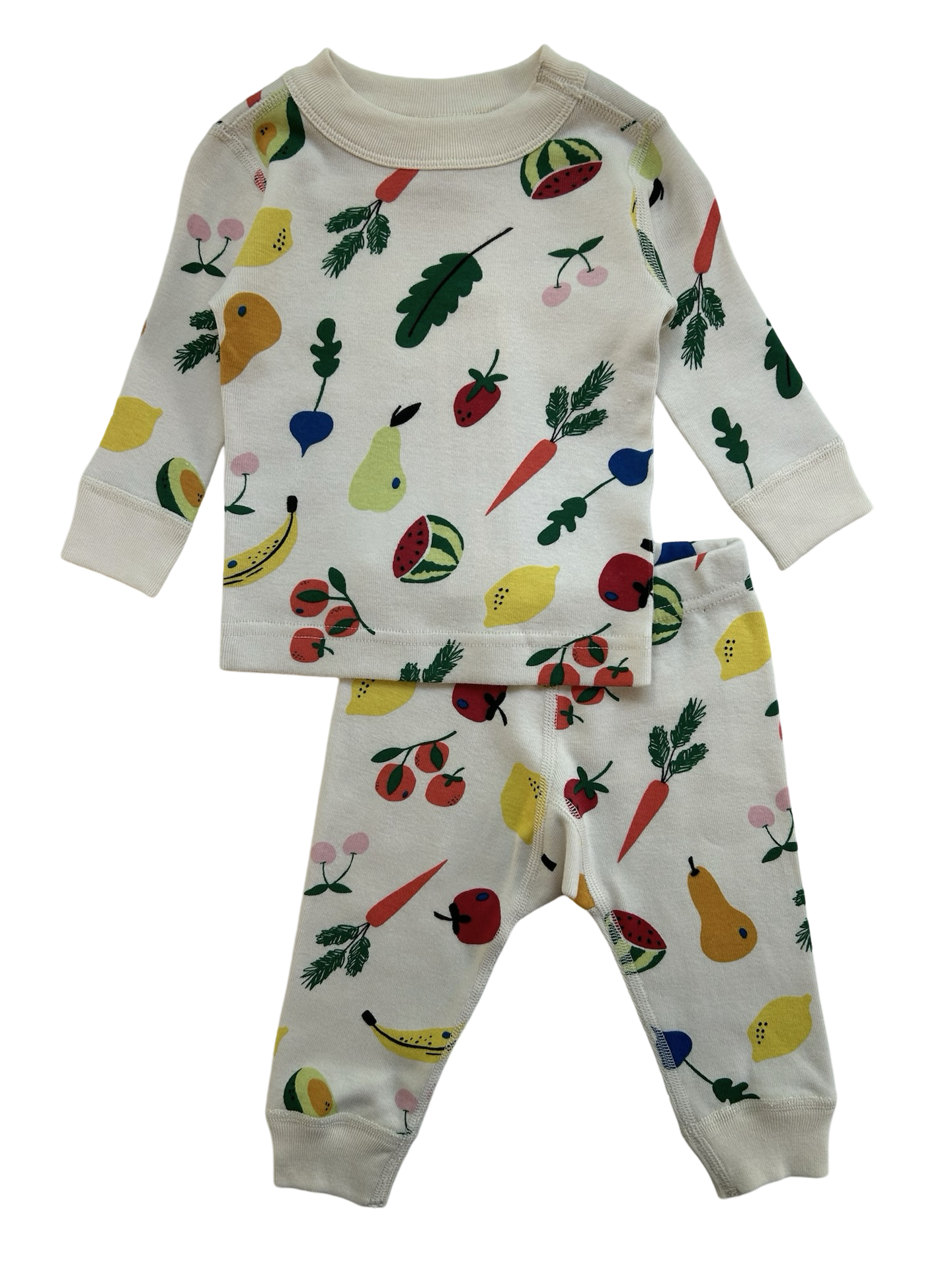 0M-3M Hanna Andersson Baby Girls Fruits / Veggies Print Long Sleeve Pajamas 2 Pieces Set. NWT