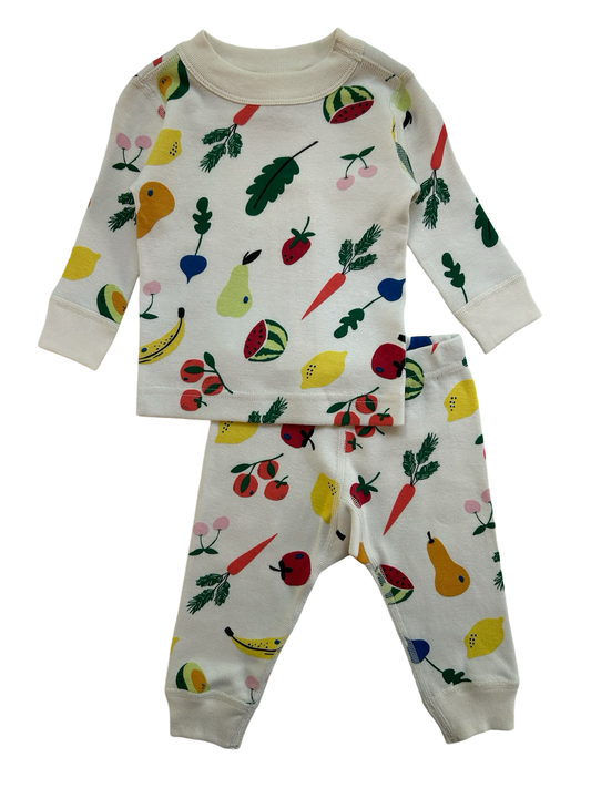 0M-3M Hanna Andersson Baby Girls Fruits / Veggies Print Long Sleeve Pajamas 2 Pieces Set. NWT