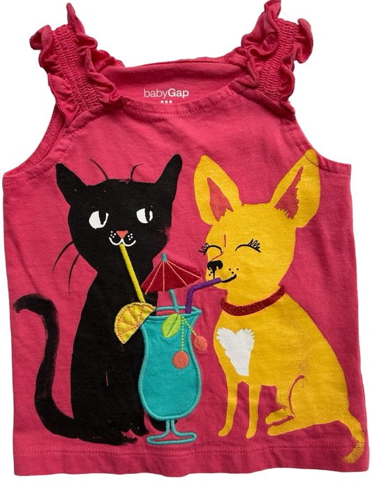 12M-18M Baby Girls Baby Gap Cat 🐈‍⬛ & Dog 🐕  Printed Tank Top.