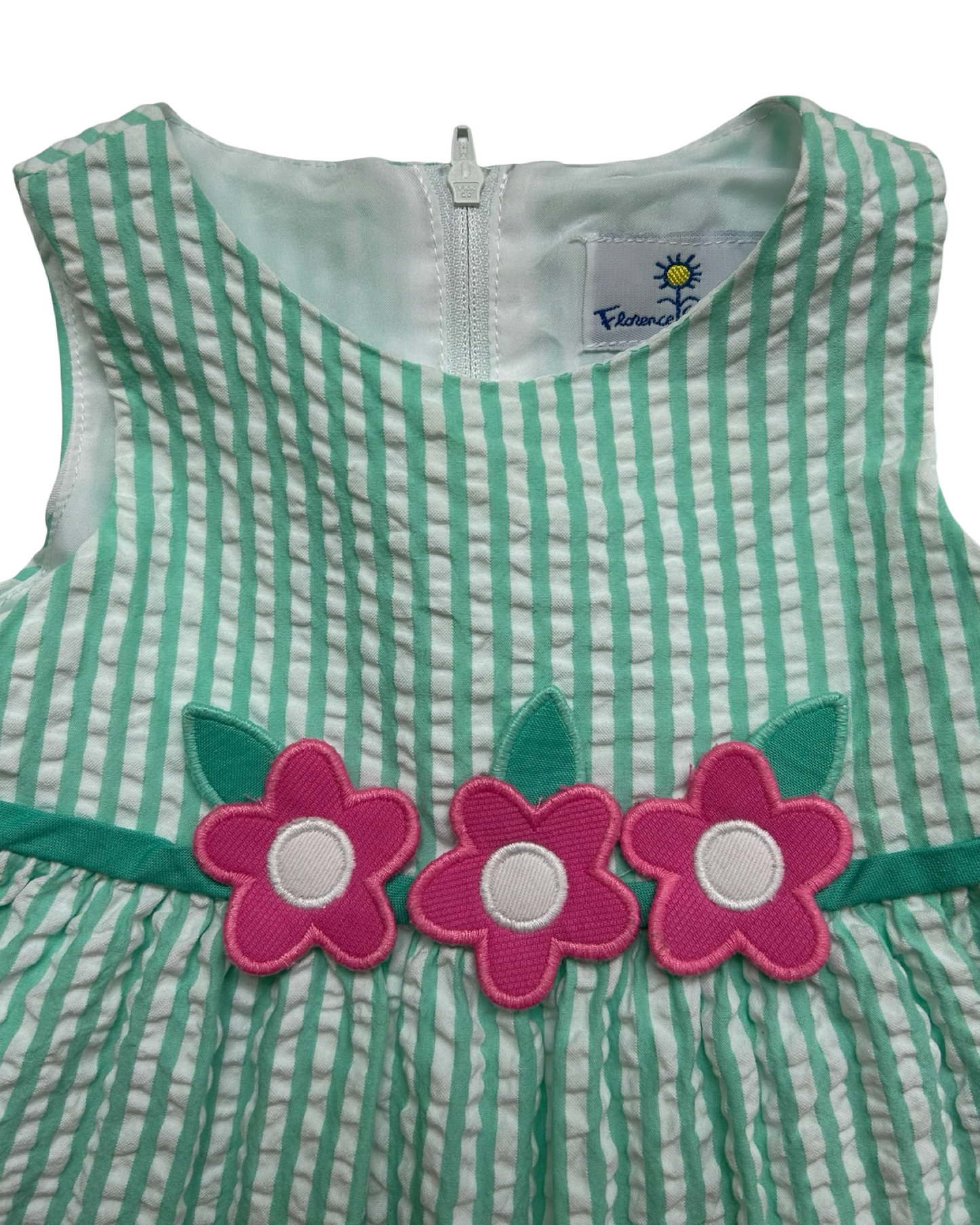 12M Baby Girls Florence Eiseman Green Gingham Appliqué Flowers 🌸🌸🌸Dress