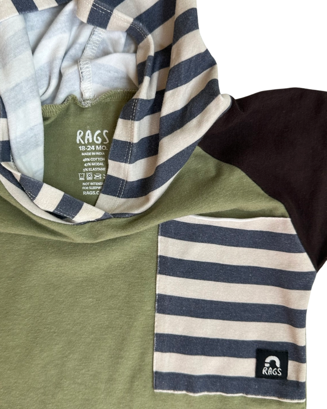 18-24M Baby Boy RAGS to Raches Sage Green Hooded Short Sleeve Romper