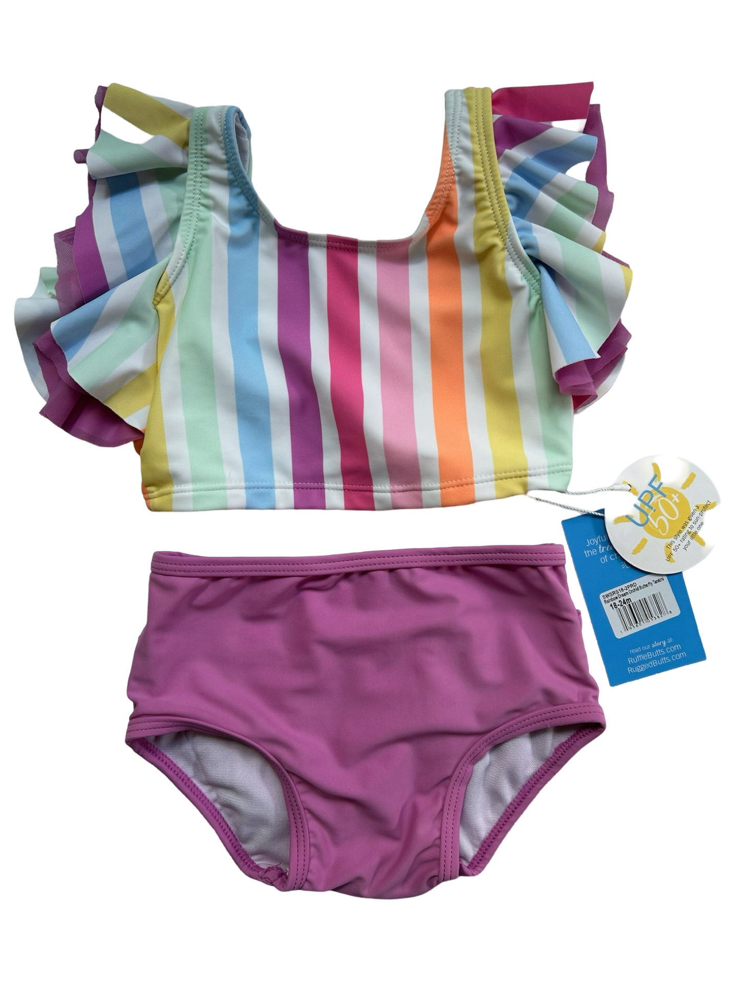18M - 24M  Baby Girls RuffleButts Rainbow Dream Orchid Butterfly Tankini 2 Pieces Set. NWT