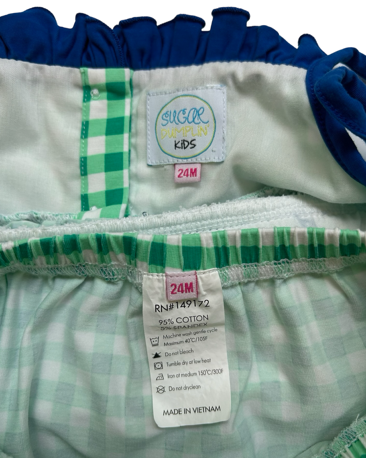 24M Baby Girls Sugar Dumplin Gingham Embroidered Tractors 🚜 🚜 🚜 With Diaper Cover. 2 Pieces Set.